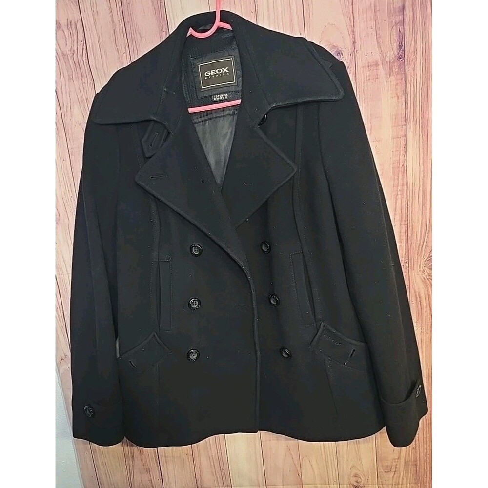 GEOX RESPIRA Womens Coat 18 Classic Black Wool Jacket Outerwear Lined